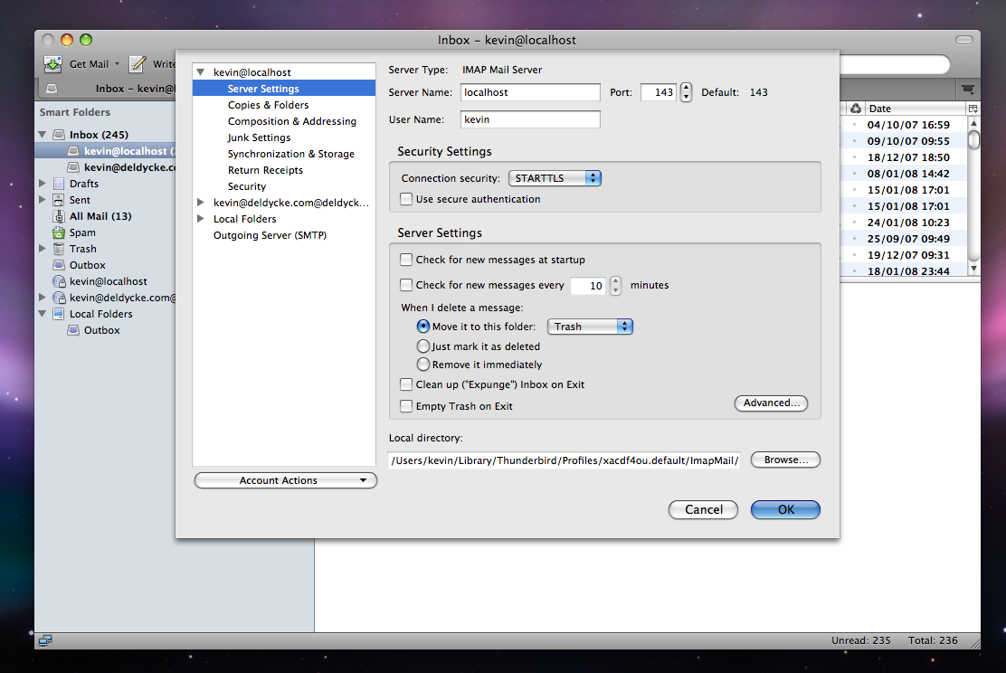 Setup A Lightweight IMAP Server On Mac OS X Leopard With Dovecot 